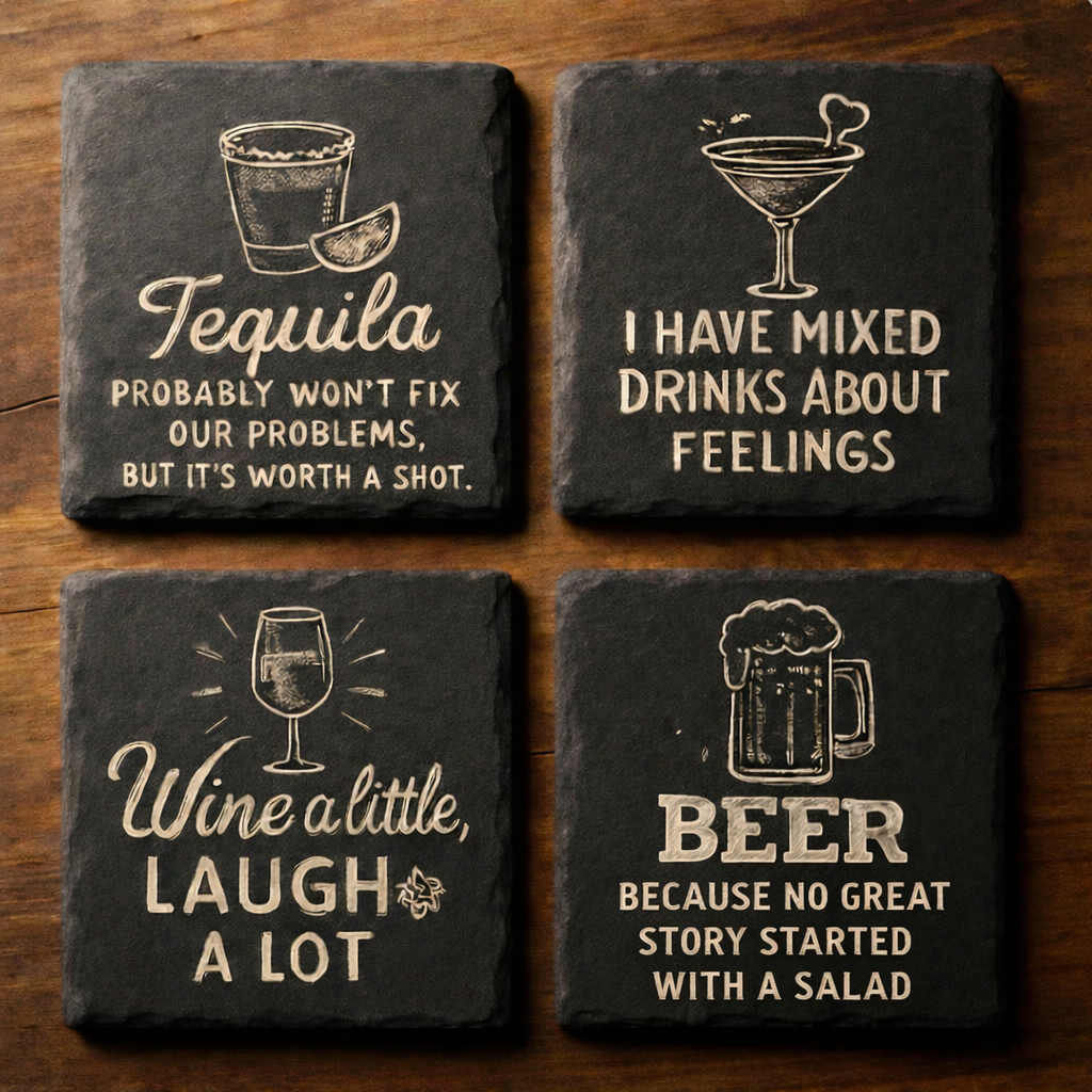 Hilarious Tequila Wine Beer Slate Coaster Set