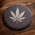 Cannabis Leaf Slate Coaster - Engraved Natural Stone