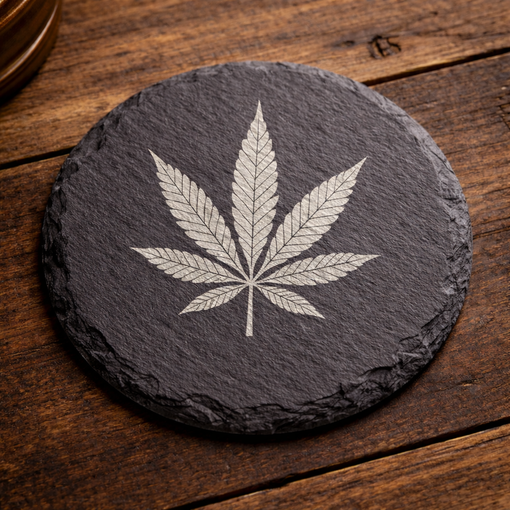 Cannabis Leaf Slate Coaster - Engraved Natural Stone