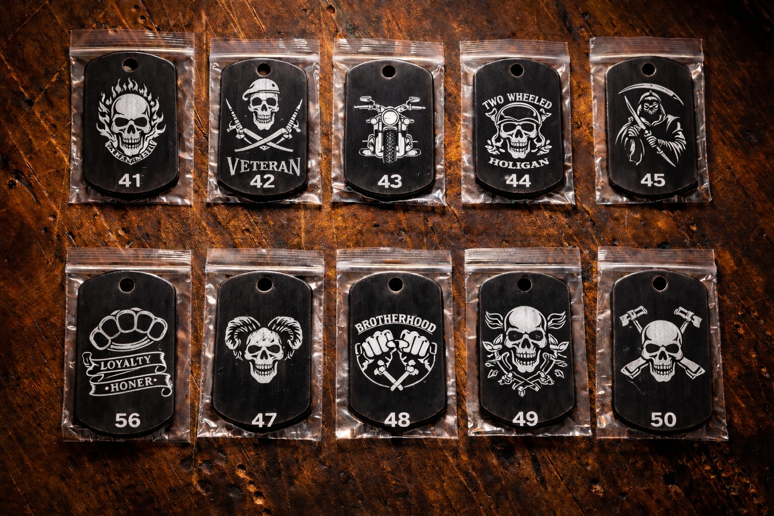 🔥 Dead On Customs – Skull Series Engraved Dog Tags