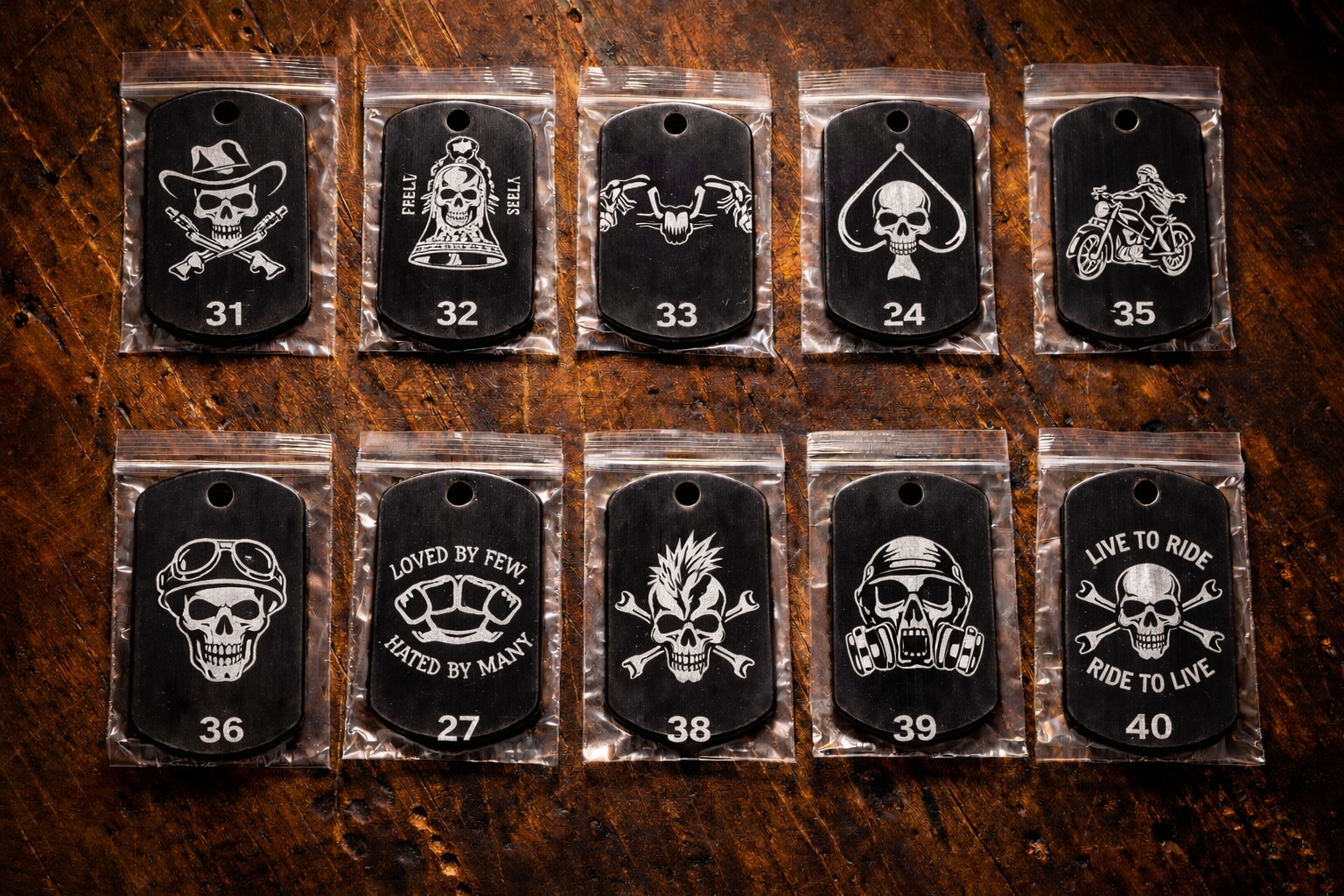 🔥 Dead On Customs – Skull Series Engraved Dog Tags