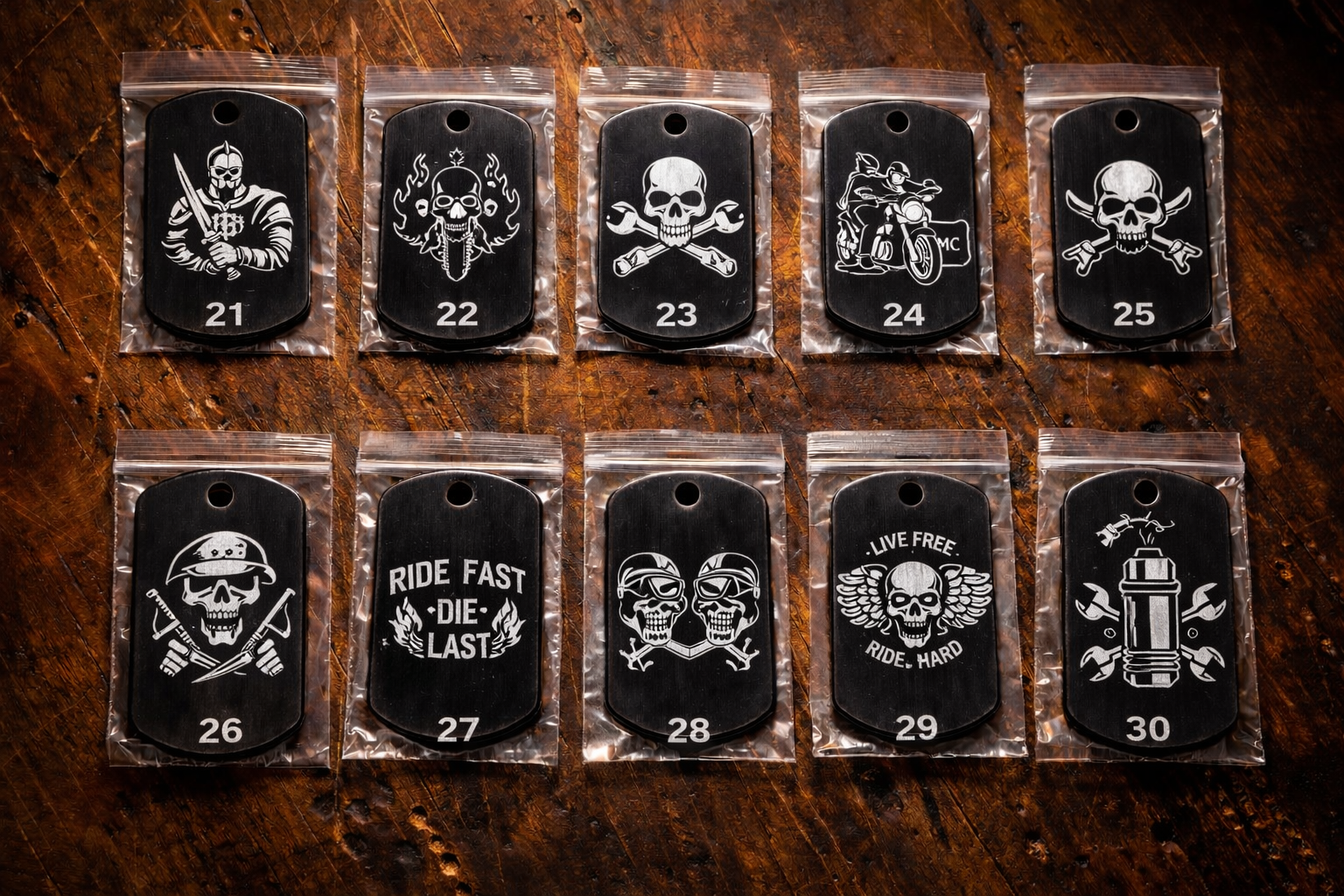 🔥 Dead On Customs – Skull Series Engraved Dog Tags