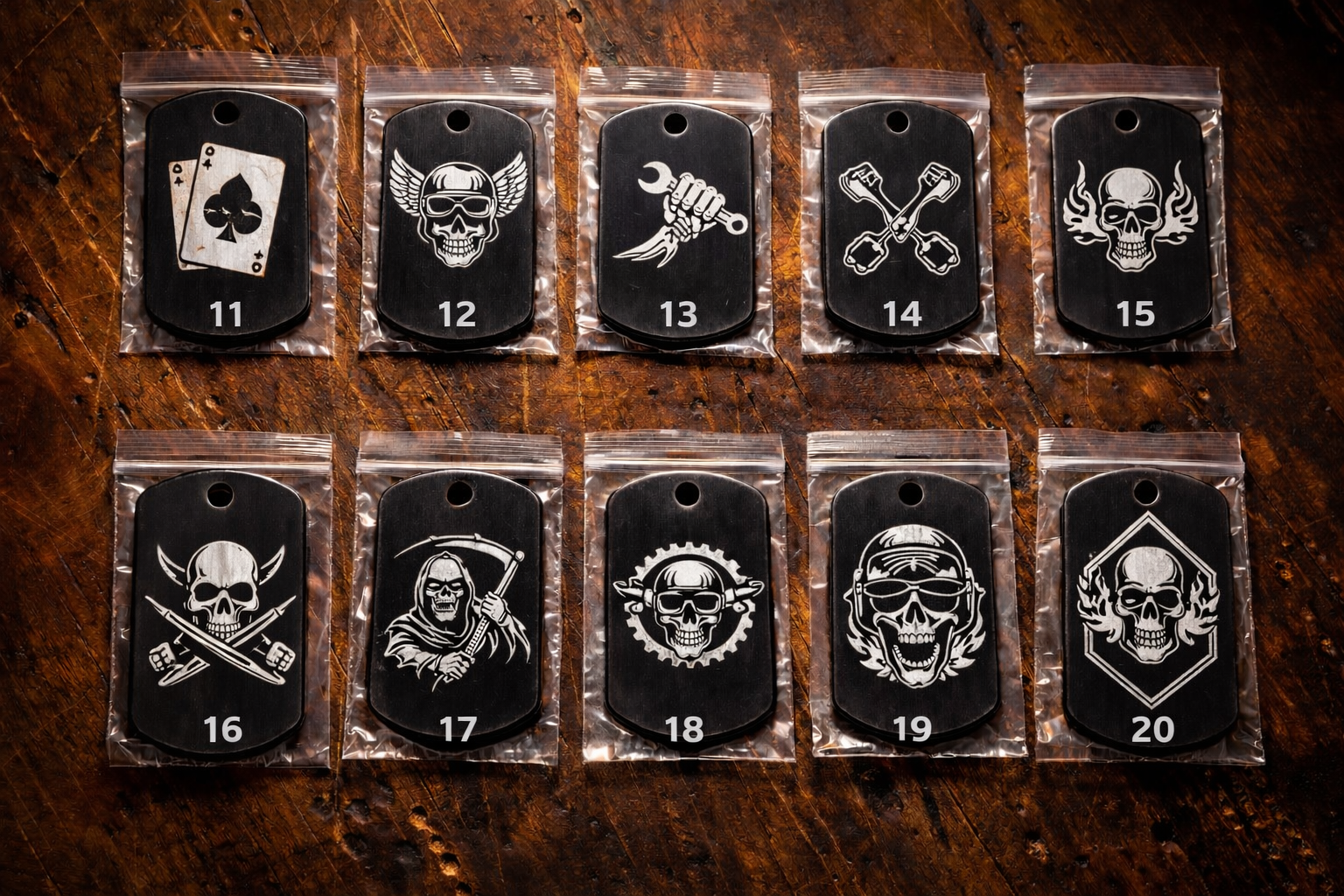 🔥 Dead On Customs – Skull Series Engraved Dog Tags